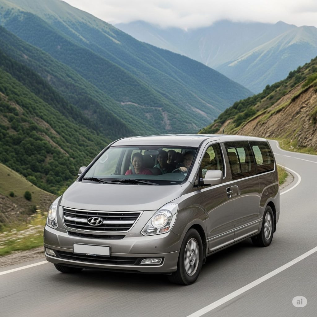 Family trip across Georgia with a rented Hyundai Starex