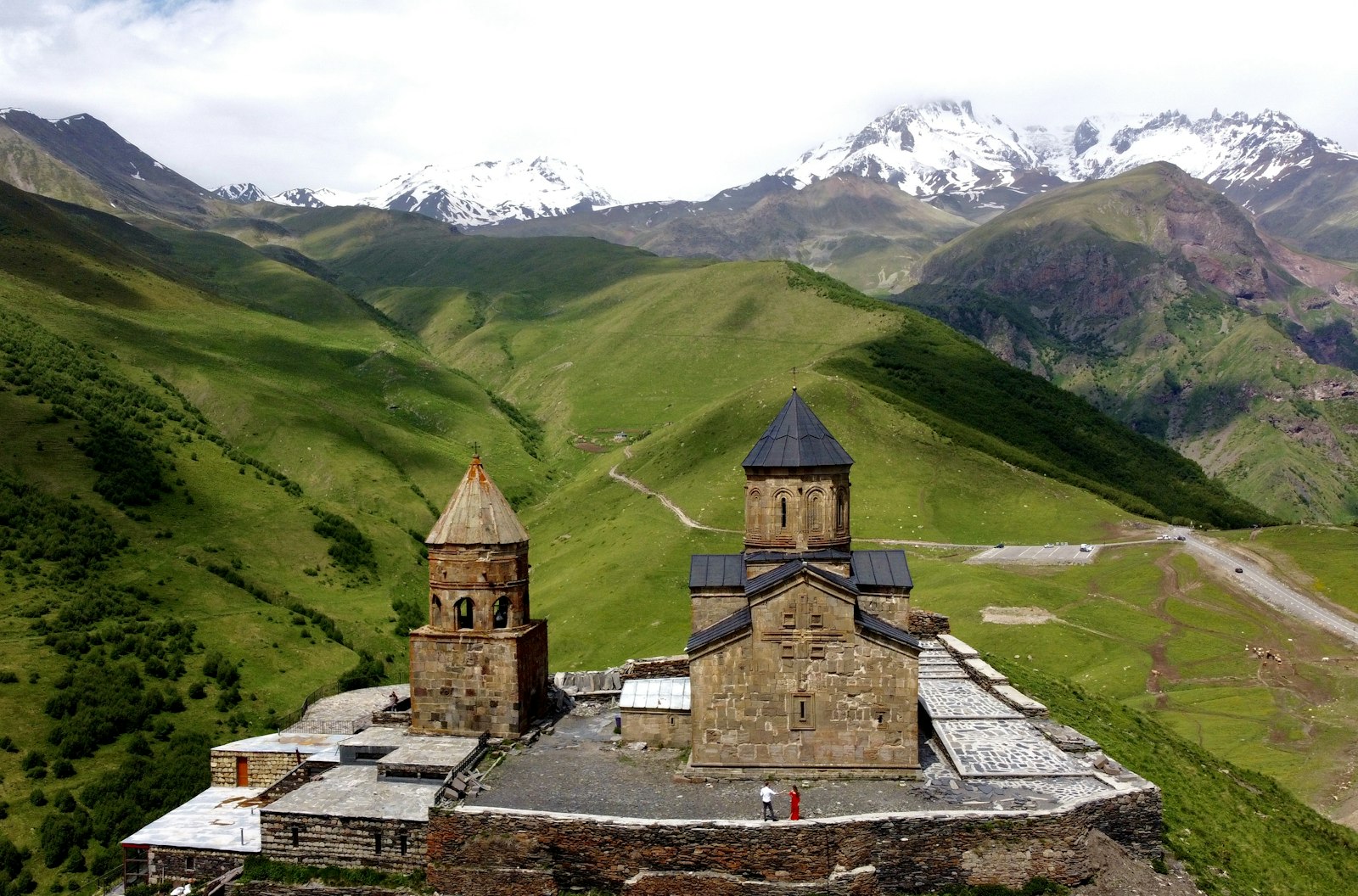 Gergeti Trinity Church below the mountains of Kazbegi